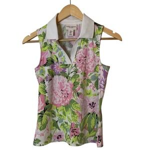 Laura Ashley Womens Pink Green Floral Tank Size XS Golf Tennis Summer Beach‎
